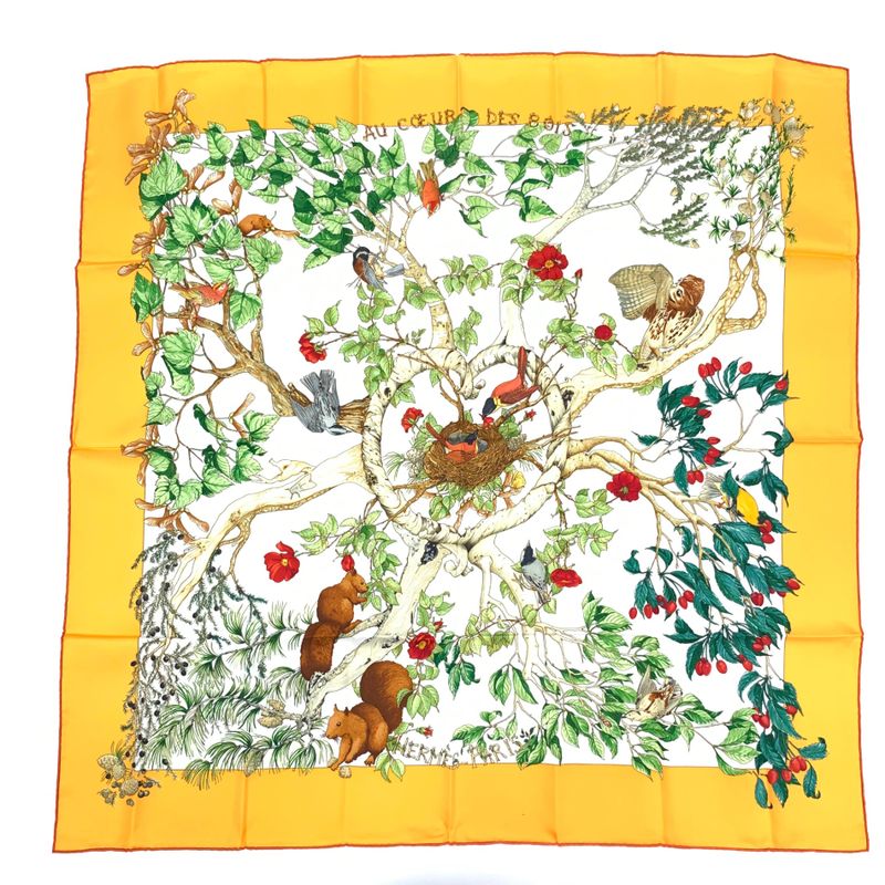 Grade Hermes Carre 90 AU Coeur DES BOIS In The Woods Orange 100% Silk