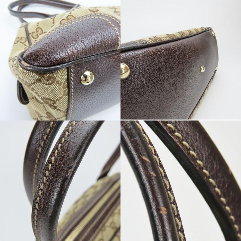 Gucci Boston Bag 161720 Sherry Princi GG Canvas Leather Beige Dark Brown Gold