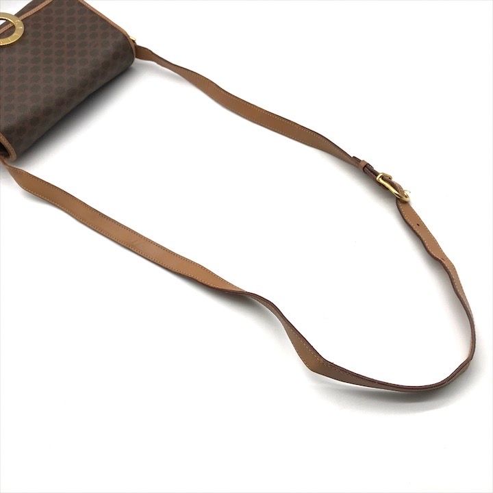 Celine Macadam Circle Logo Leather Gold Vintage Shoulder Bag Brown