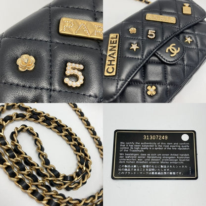 Chanel Matelasse Flap Phone Case Ap2096 Black Chain Shoulder Lambskin