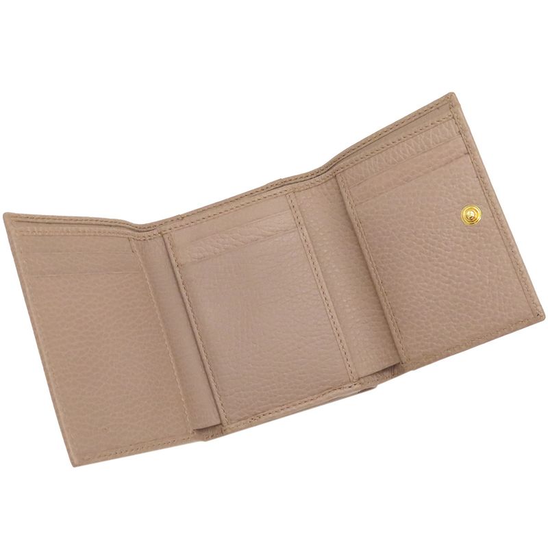 Gucci Trifold Wallet Petit Marmont Compact Wallet Leather Beige Gold Hardware
