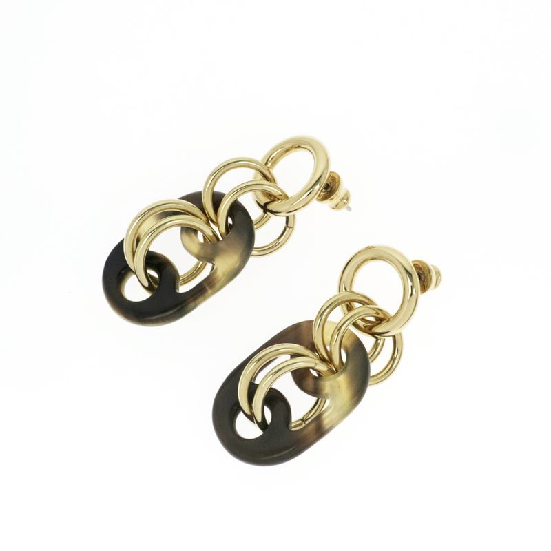 Hermes Yulidice PM Earrings Buffalo Horn Pair Brown Gold Hardware