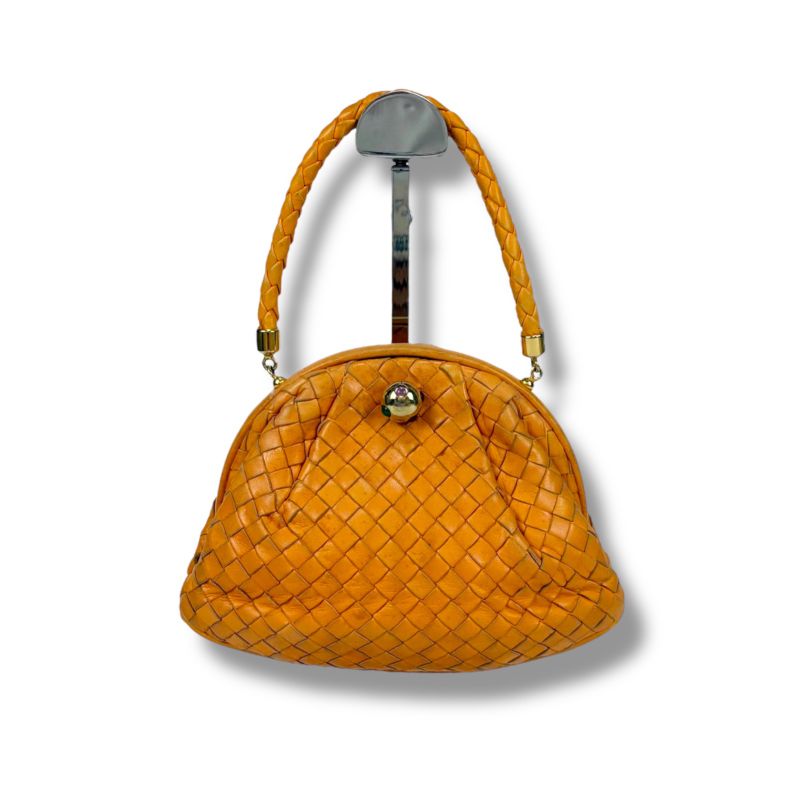 Bottega Veneta Mini Handbag Orange Accessory Pouch Intrecciato Leather Top
