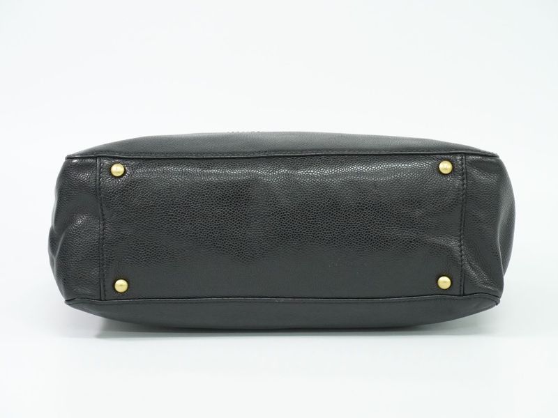 Authentic Chanel Coco Mark Shoulder Bag Tote Bag Caviar Skin Leather Black Coco