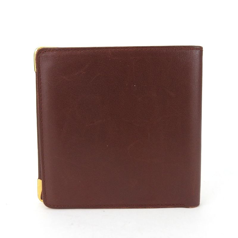 Cartier Wallet Must Leather Bordeaux Fold Logo Compact Women Men Cartier