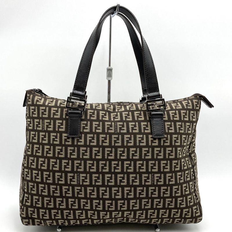 Fendi Zucchino Handbag Tote Bag Canvas Brown Women Men