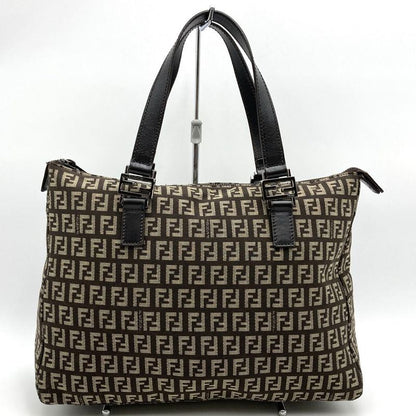 Fendi Zucchino Handbag Tote Bag Canvas Brown Women Men