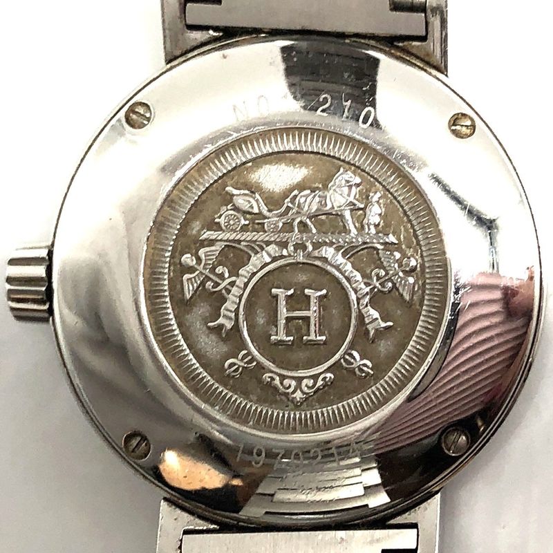 Hermes Nomade No1.210 Watch Quartz Date Metal Belt Silver White Dial Ladies