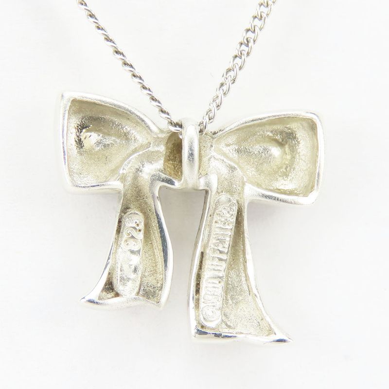 Tiffany & Co Necklace 925 Silver Approx 2.8g Silver Ribbon Motif Cute Accessory