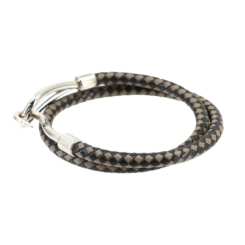 Hermes Jumbo Bracelet Choker Leather Black Gray Silver Hardware Jumbo Bracelet