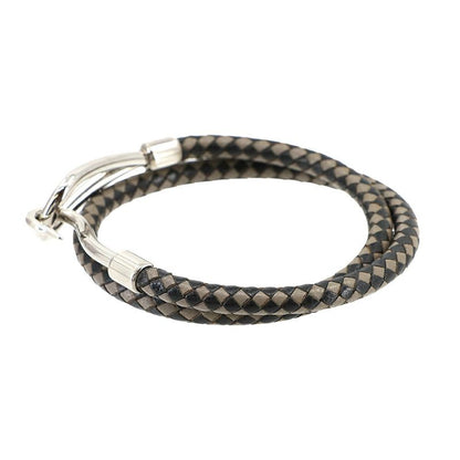 Hermes Jumbo Bracelet Choker Leather Black Gray Silver Hardware Jumbo Bracelet