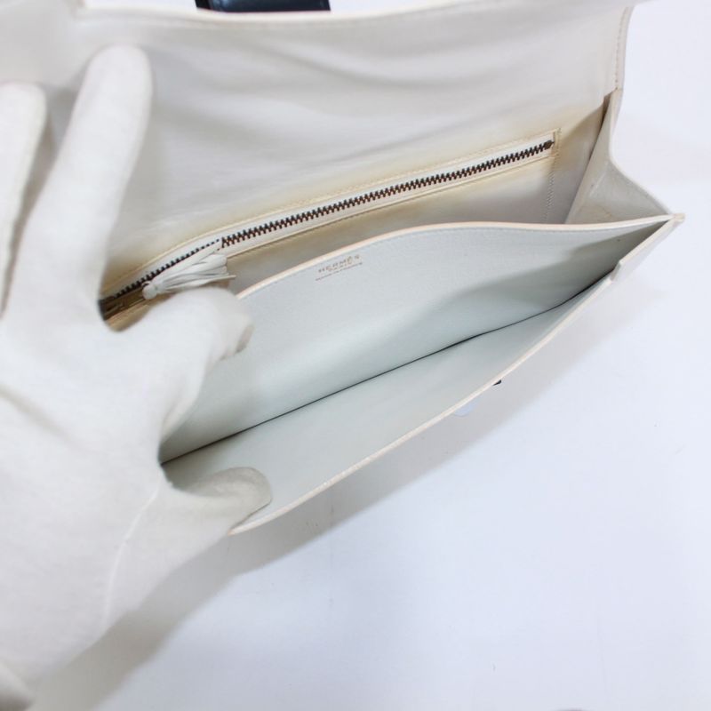 Hermes Medor Box Calf Black And White Clutch Bag Silver
