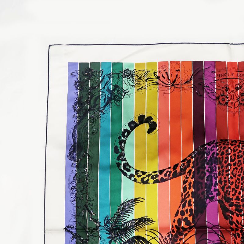 Hermes Carre 90 Scarf Jungle Love Rainbow 100% Silk Multicolor Bead