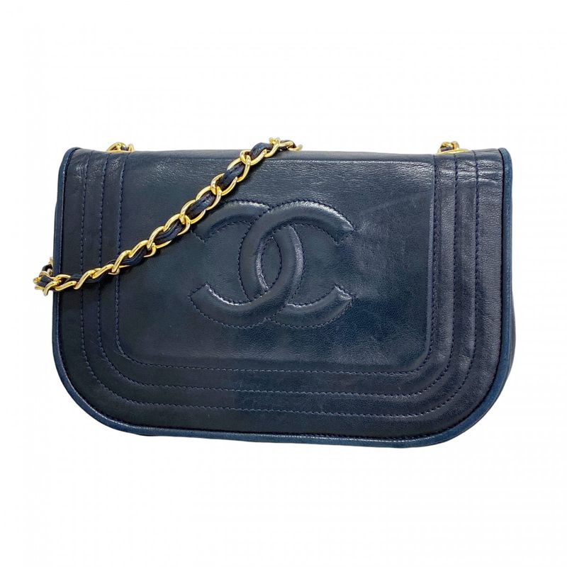 Chanel Shoulder Bag Lambskin Navy Gold Hardware Women