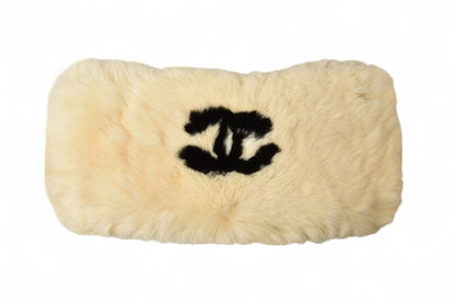 Chanel Bangle Lapin Rabbit Fur Chanel Coco Mark Fur Cufflinks Bracelet Wristband