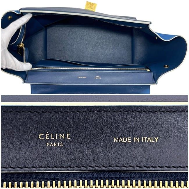 Celine 2 Way Bag Trapeze Blue Navy Excellent Condition Leather Preowned