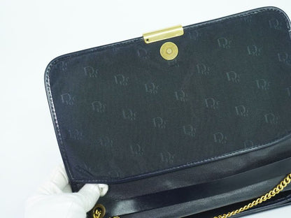Authentic Christian DIOR Chain Shoulder Bag Canvas Navy Bag Pre-owned [follow-up