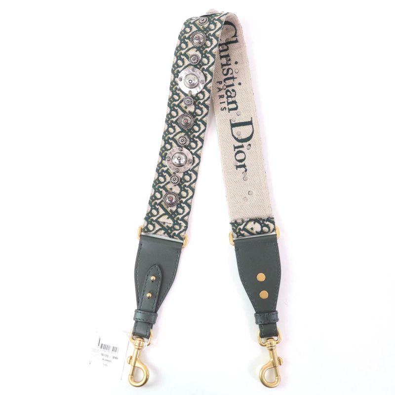 Christian DIOR Embroidery Shoulder Strap Oblique Greenish Women
