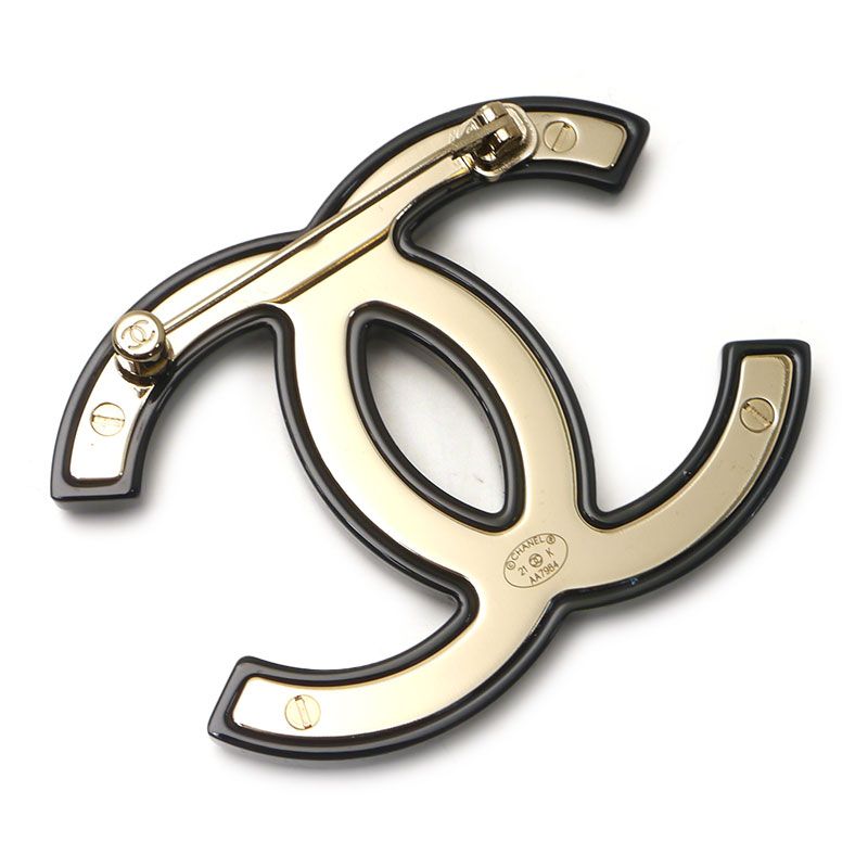 Chanel Knit Cap Cashmere With Coco Mark Brooch Black