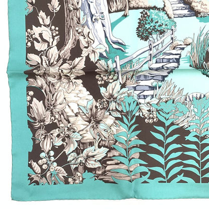 Hermes Rare Carre 90 New England Garden Green Scarf 100% Silk With Tags And Box