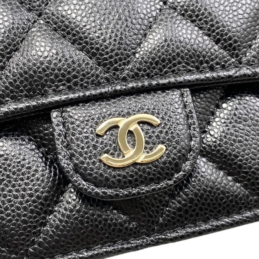 Chanel Shoulder Bag Phone Case Ap3744 Matelasse Caviar Skin Coco Mark Black