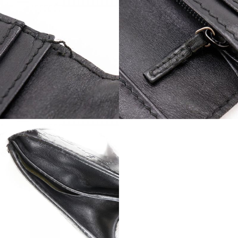 Gucci GG 146229 Striped Leather Black Unisex Long Wallet