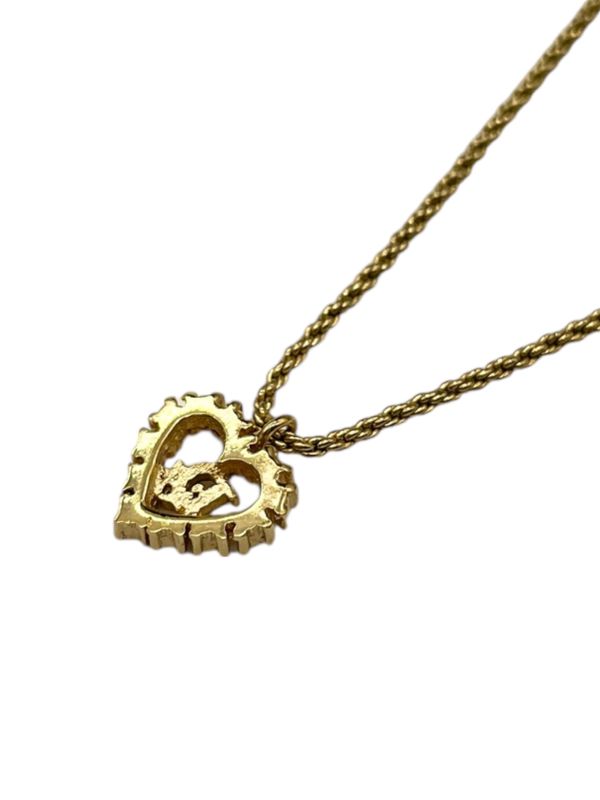 Christian DIOR Necklace Heart Rhinestone Gold Plated Gold