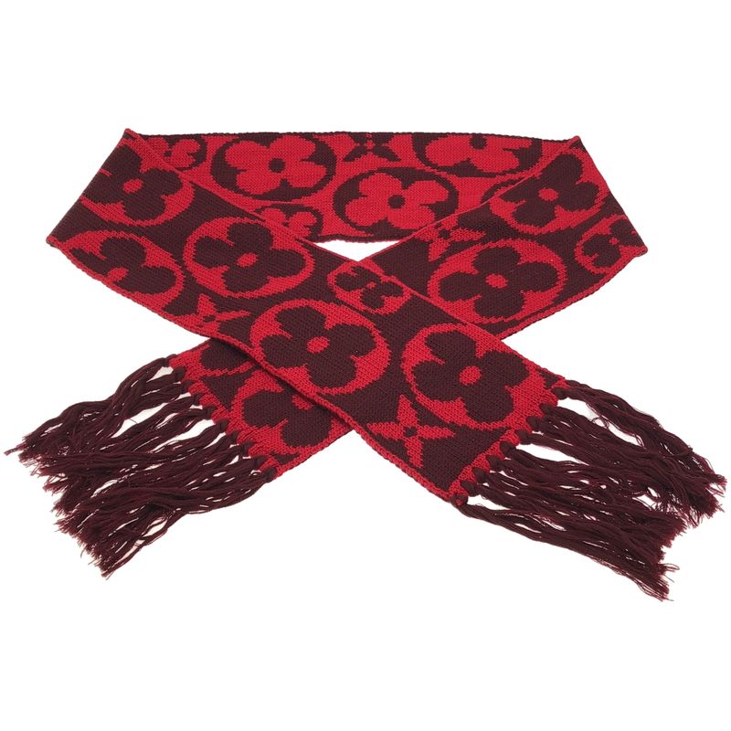 Louis Vuitton Echarpe Grand Floor Wool Fringe Scarf M72430 Red