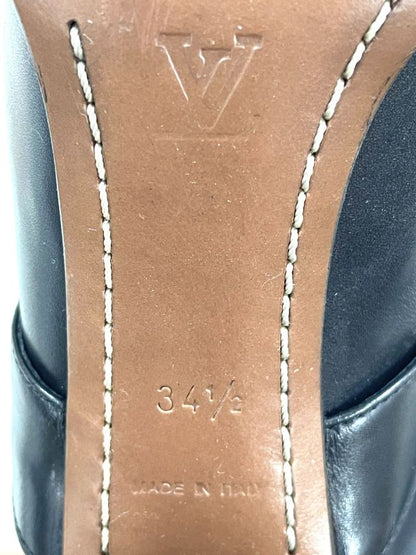 Louis Vuitton Leather Cross Belt Heel Long Boots Women's 34 1 2 El0503 Black