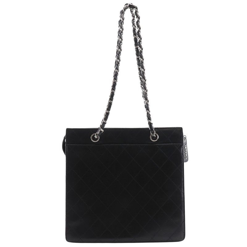 Chanel Chain Tote Matelasse Caviar Skin Black Ladies Tote Bag