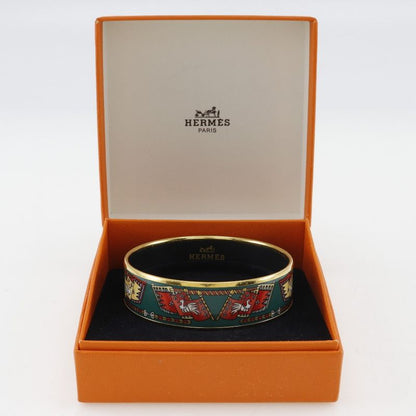Hermes Emile GM Flag & Bird Cloisonne Gold Plated Green Ladies 35g Bangle