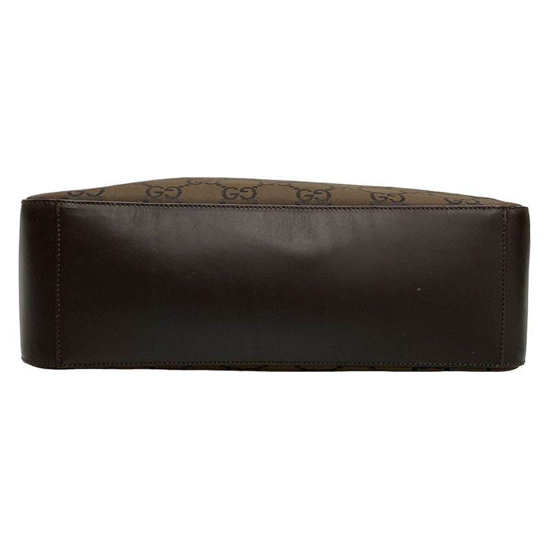 Gucci Handbag GG Pattern 13730 Dark Brown And Black Leather