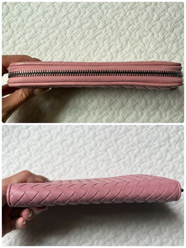 Bottega Veneta Intrecciato Round Zipper Long Wallet Leather Pink Ladies Luxury
