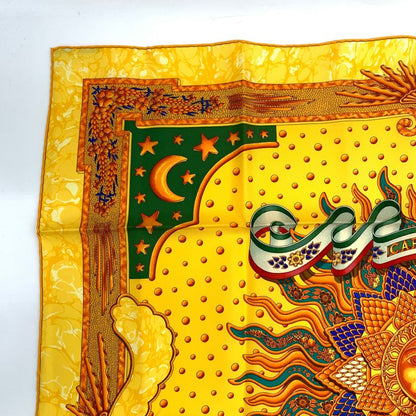 Grade Hermes Scarf Carre 90 Carpe DIEM Enjoy The Day Yellow Sun Moon Stars