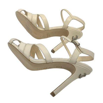 Chanel Sandals Shoes Leather Ivory Coco Mark Rhinestone
