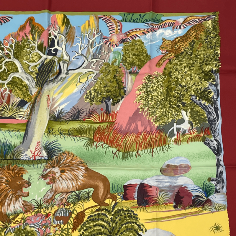 Hermes Carre 90 Nuba Mountain Nuba Mountain Scarf 100% Silk Red