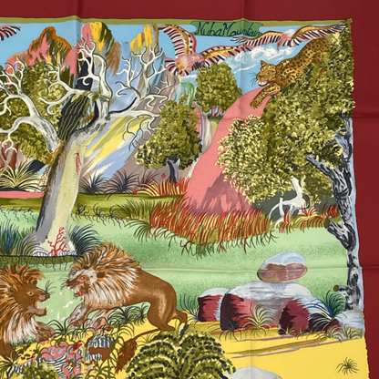 Hermes Carre 90 Nuba Mountain Nuba Mountain Scarf 100% Silk Red