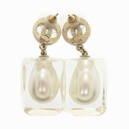 Chanel Coco Mark Faux Pearl Plastic Stone Gold Earrings 0563 Chanel