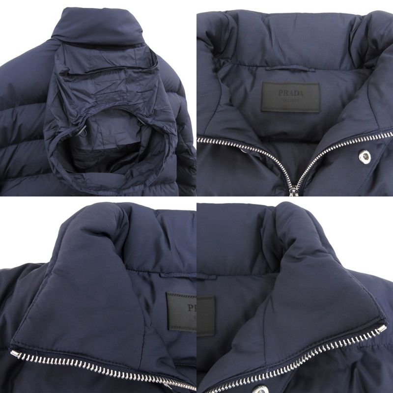 Prada Cropped Technical Fabric Hooded Down Jacket Navy 0513 Prada