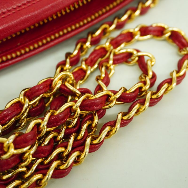 Chanel Shoulder Bag Matelasse Lambskin Red Gold Hardware Women