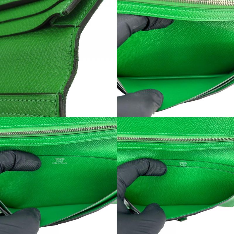 Hermes Long Wallet Bearn Souffle Vaux Epson Bamboo Green Silver Hardware Bifold