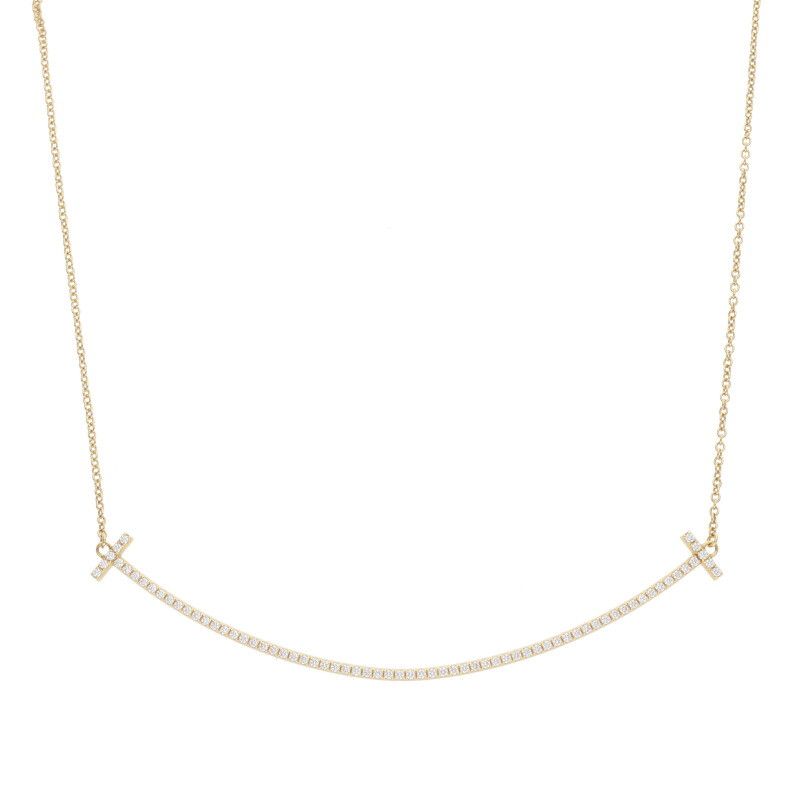 Tiffany & Co T-smile Large 18K Yellow Goldpave Diamond Necklace Women