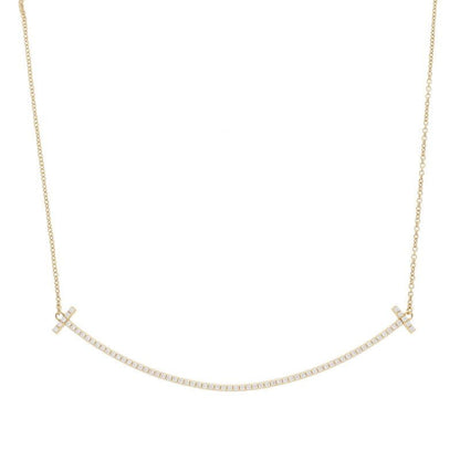 Tiffany & Co T-smile Large 18K Yellow Goldpave Diamond Necklace Women