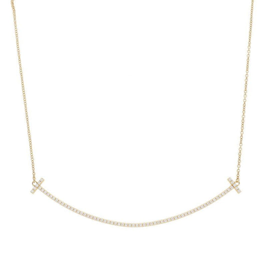 Tiffany & Co T-smile Large 18K Yellow Goldpave Diamond Necklace Women