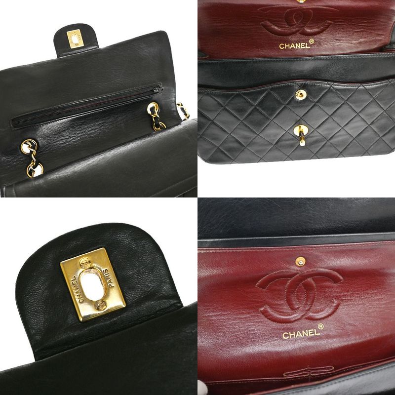 Chanel Matelasse Double Flap Chain Shoulder Bag Black Gold Hardware 898bs154