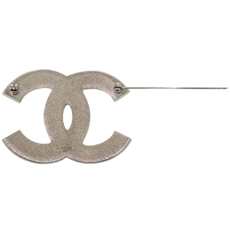 Chanel Coco Mark Rhinestone Metal Silver Blue Brooch 1673 Chanel