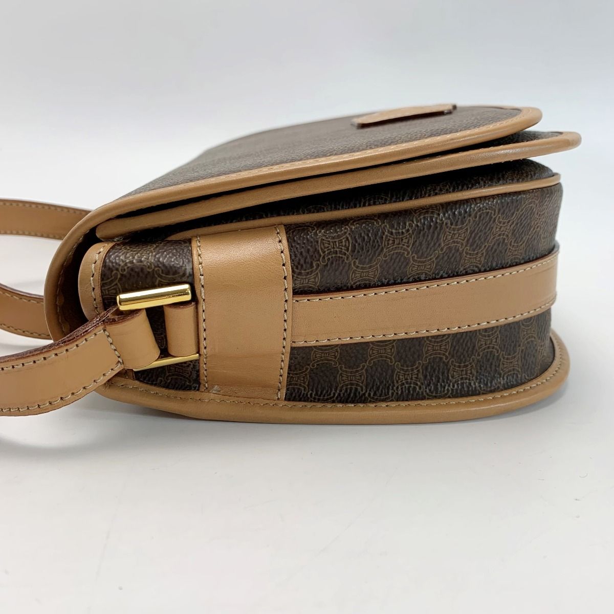 Celine Macadam M14 Brown Shoulder Bag Ladies Gold Hardware