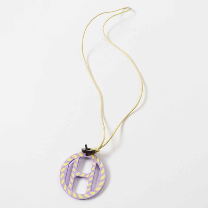 Hermes H Ekip Pendant Necklace Buffalo Horn Lavender Yellow With Box And