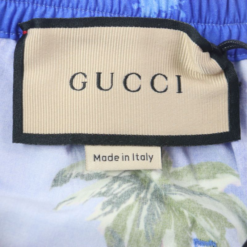 Gucci 22AW 672698 100% Cotton Button Fly Half Pants Aloha Shorts Blue 46 Made