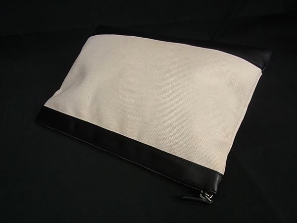 Balenciaga 373834 Navy Clip M Canvas Clutch Bag Second Bag Beige